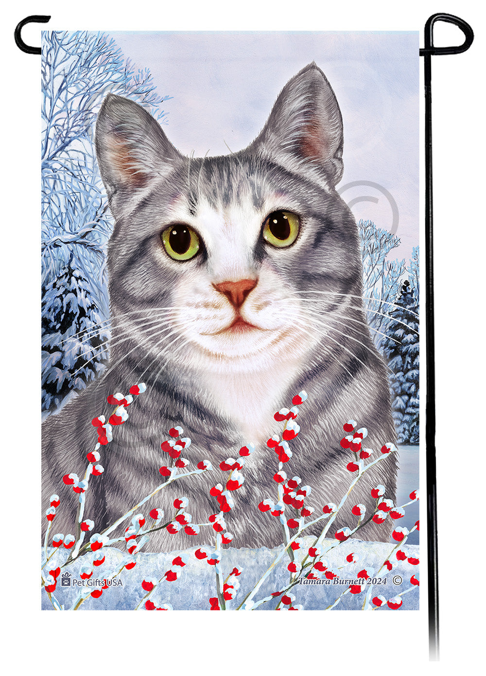 Tabby Cat Winterberries - Garden Flag