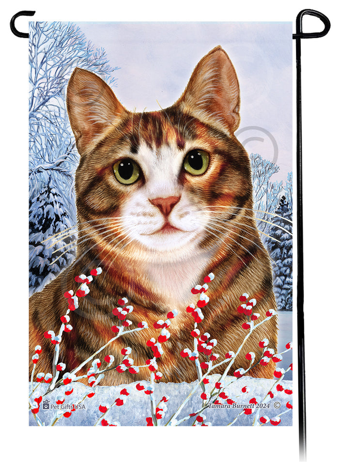 Tortoiseshell Cat Winterberries Garden Flags