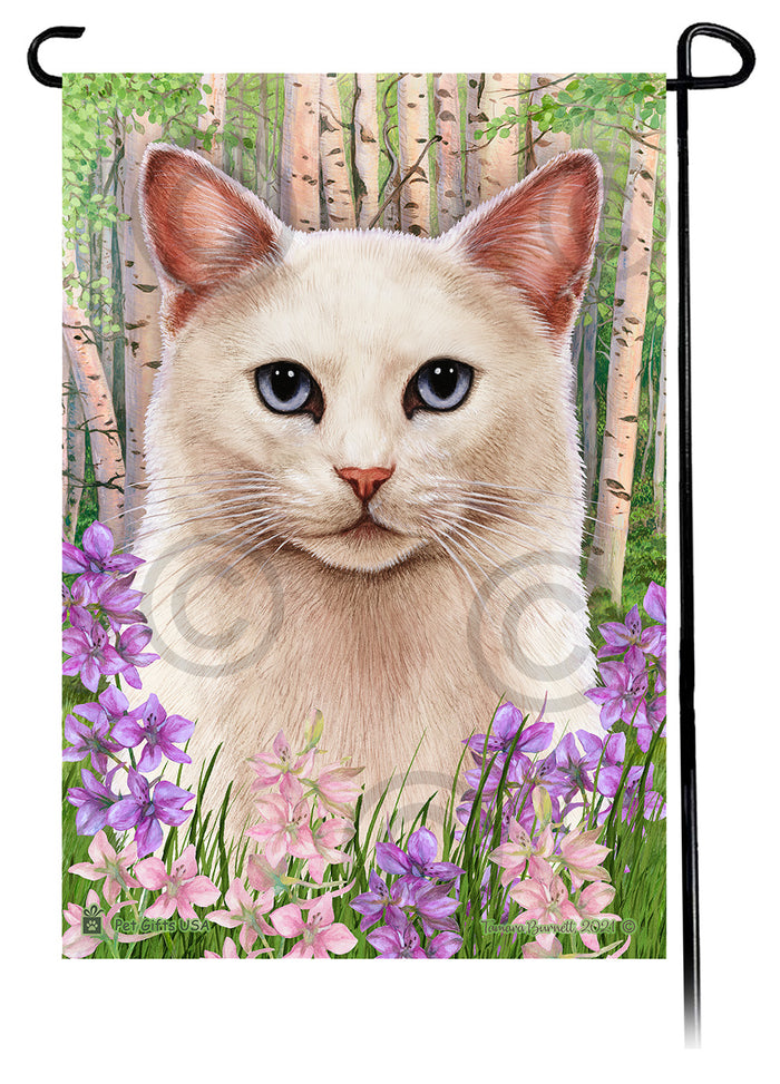 White Shorthair Cat Spring Flowers Garden Flags