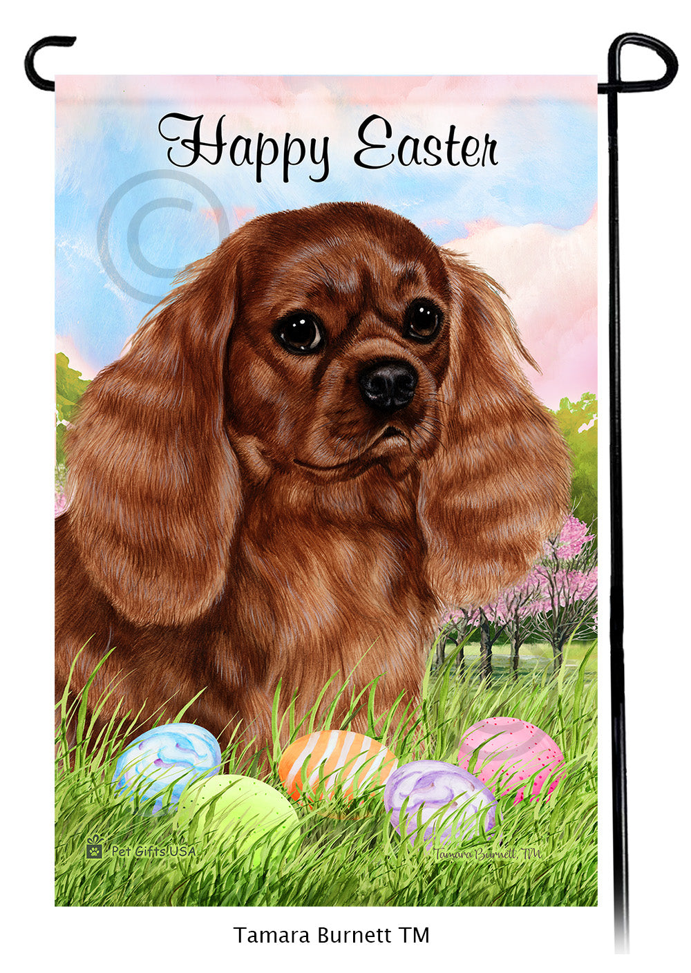 Cavalier King Charles Happy Easter - Garden Flag