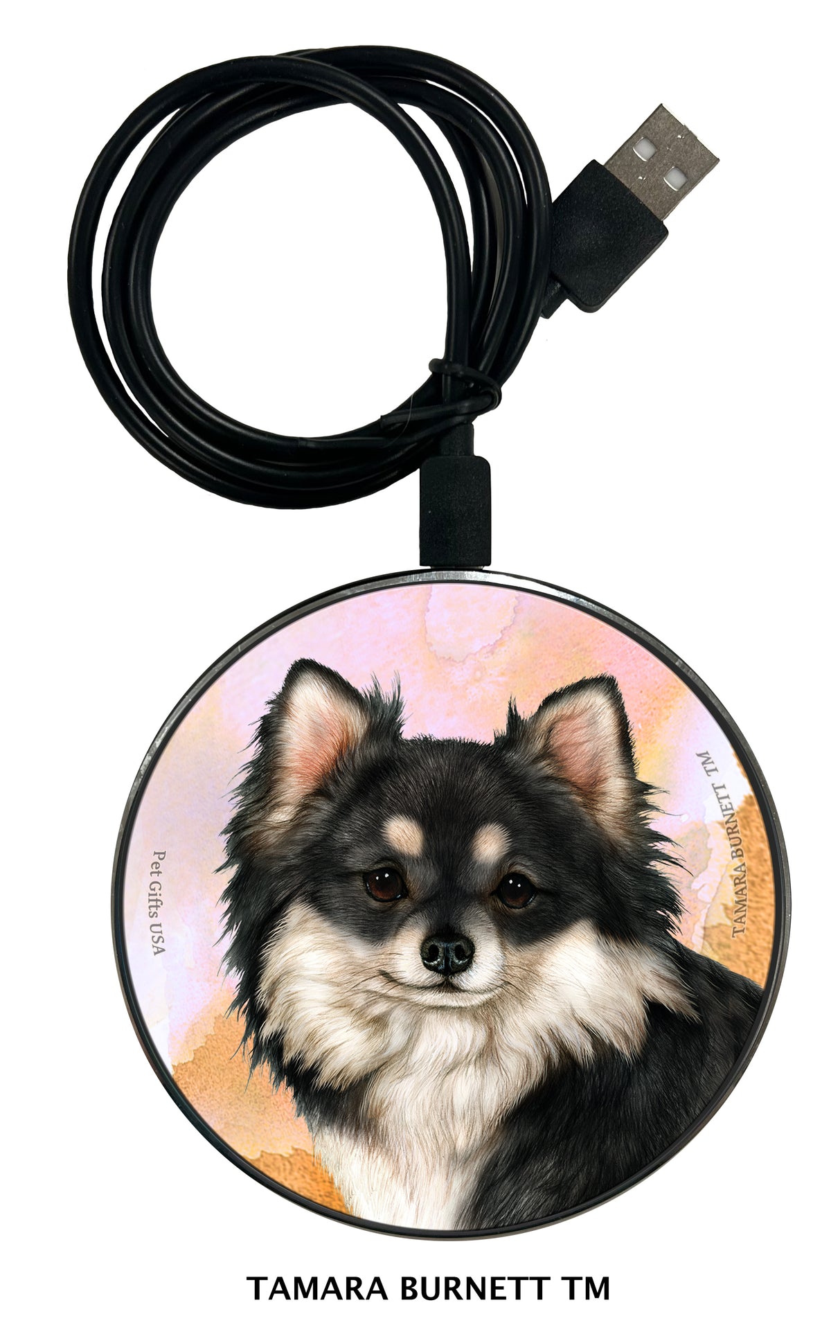 Chihuahua Longhair Black and White Zoomies Wireless Charger