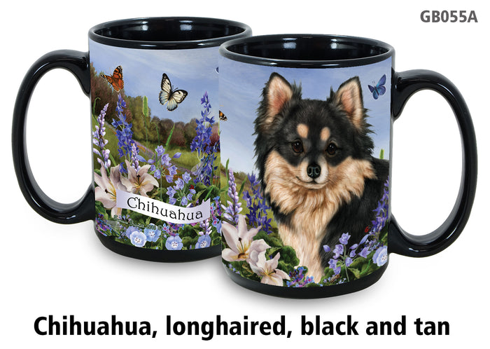Chihuahua Long-Haired Black & Tan - Garden Party Fun Mug 15 oz