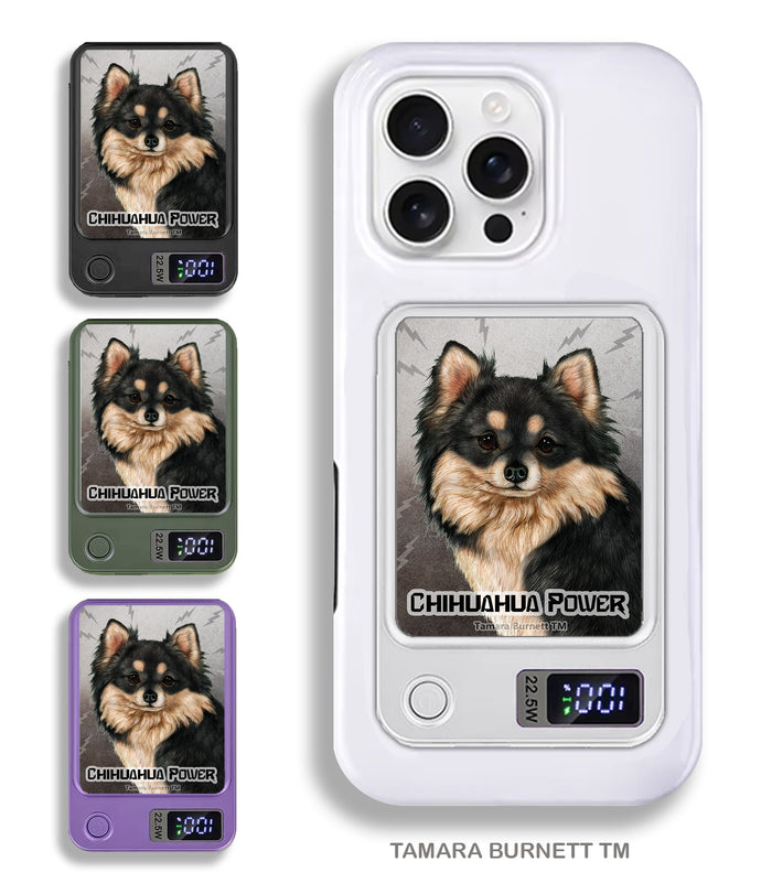 Long-Haired Chihuahua Black and Tan Phone Bank Wireless Charger
