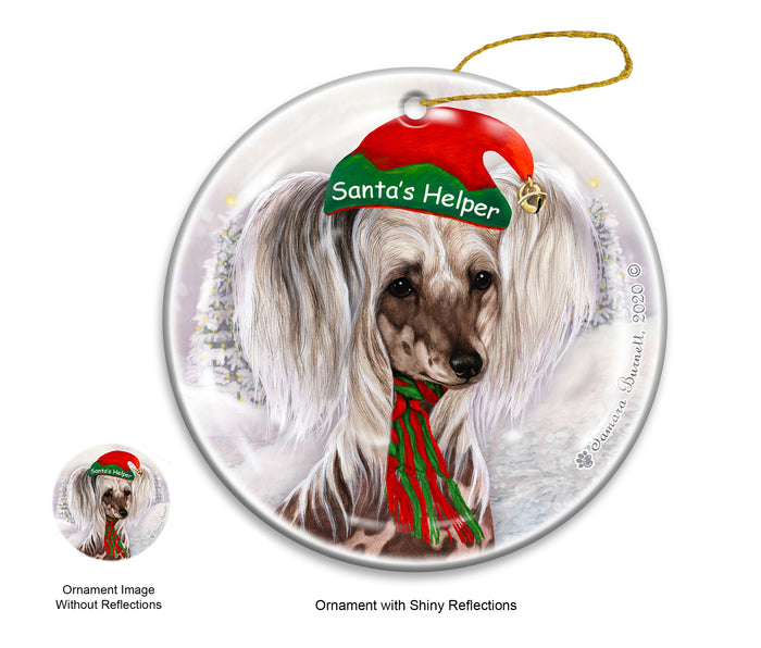 Chinese Crested - Santa's Helper Ornament