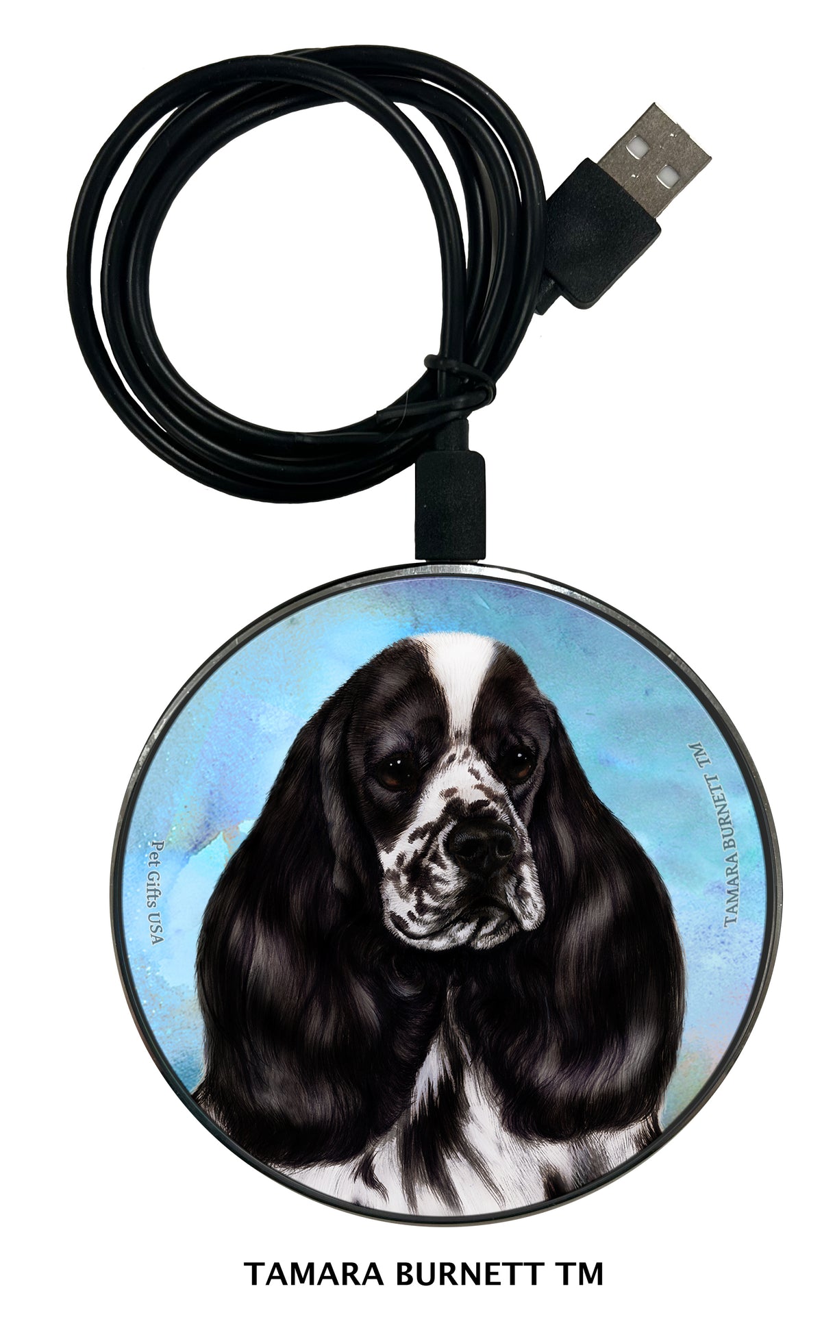 Cocker Spaniel Black and White Parti Zoomies Wireless Charger