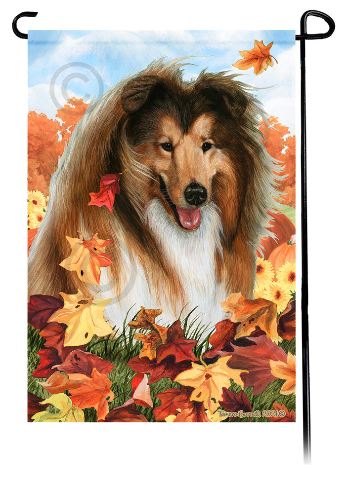 Collie Falling Leaves Garden Flags