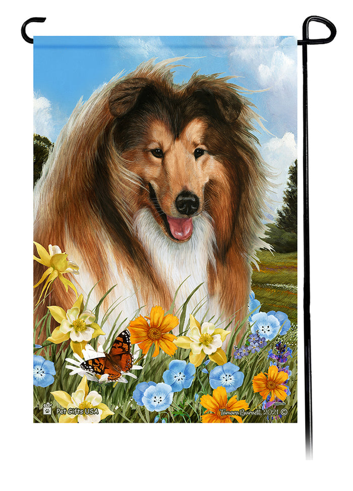 Collie Summer Flowers Garden Flags