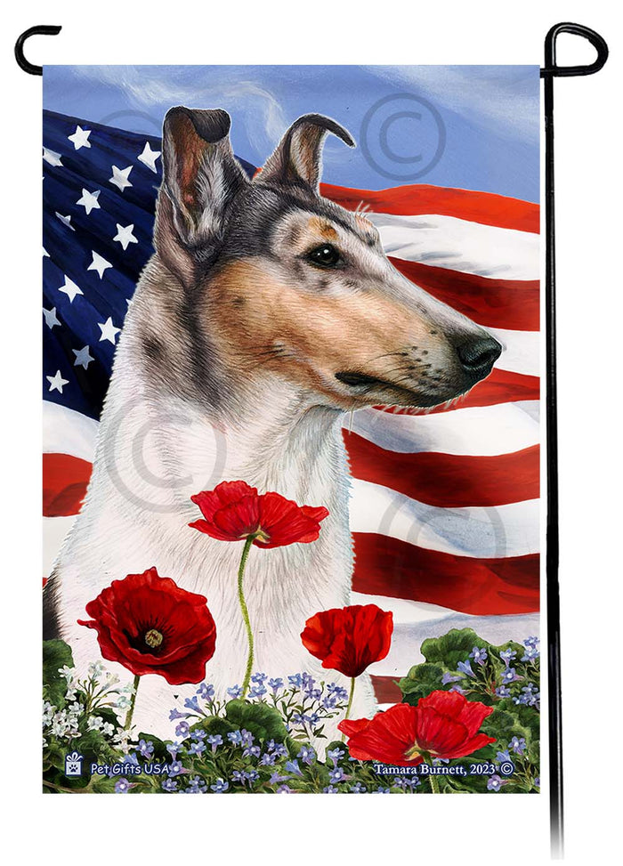 Smooth Collie Patriotic Flowers Garden Flags