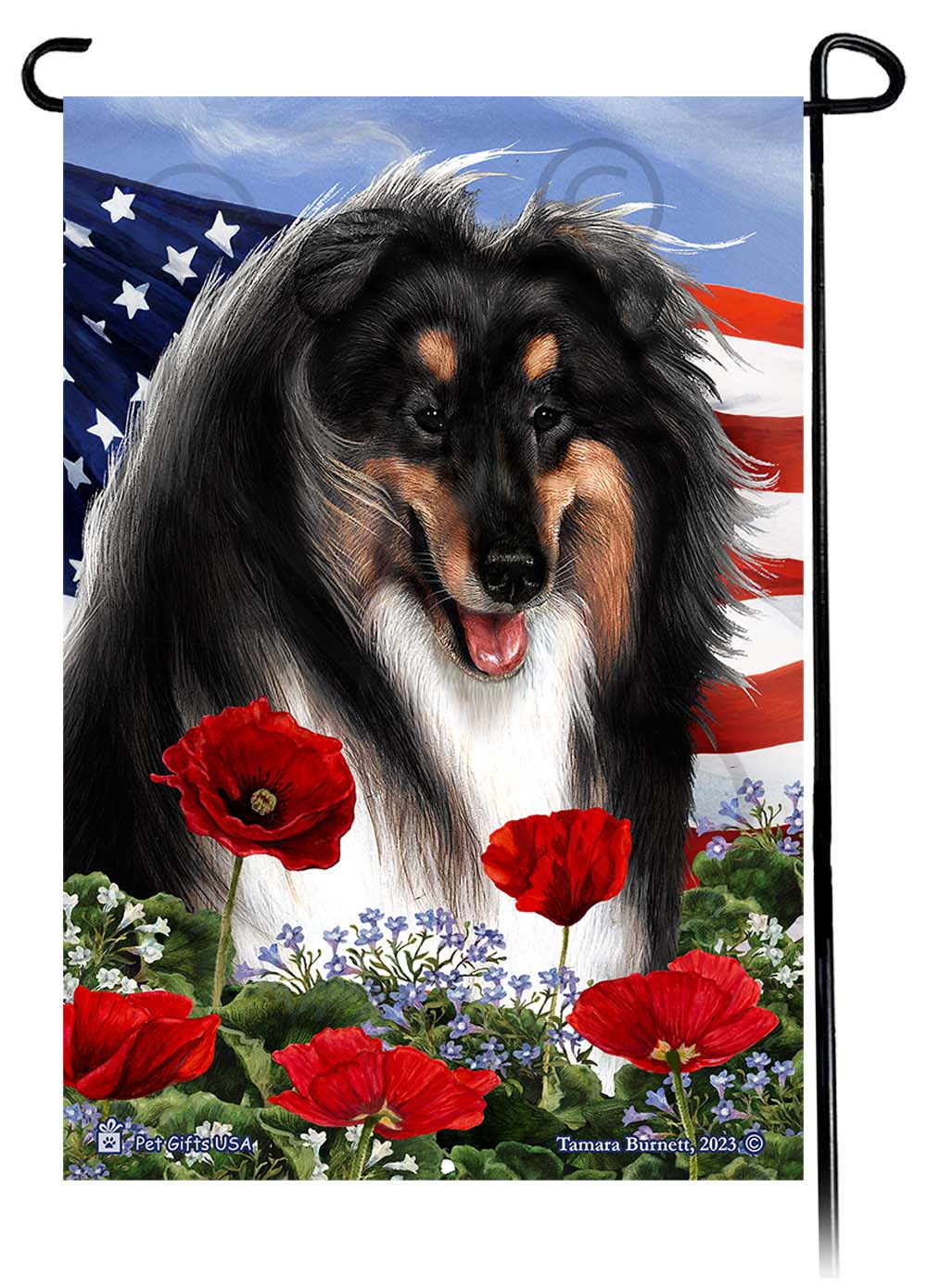 Collie Patriotic Flowers - Garden Flag