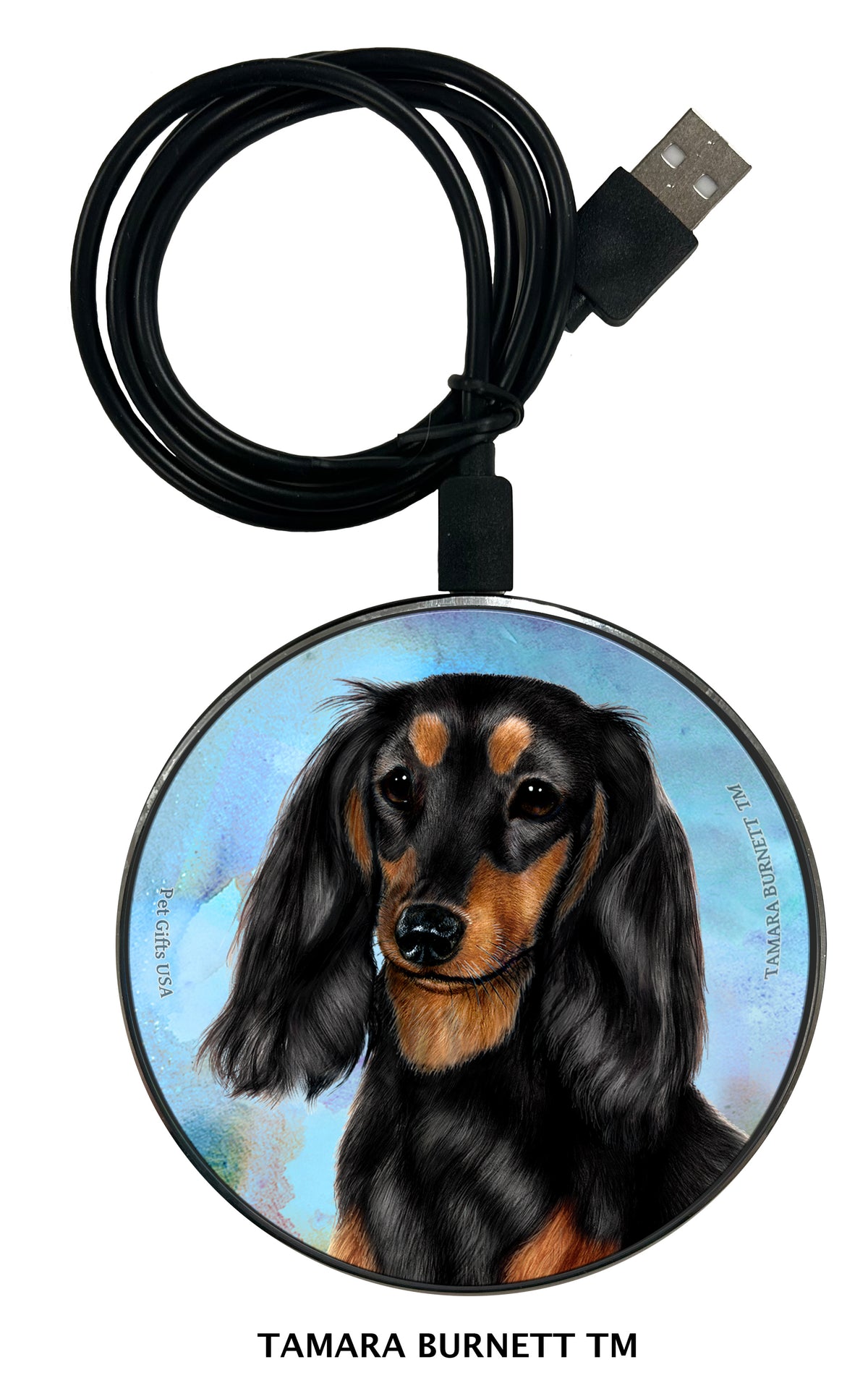 Dachshund Longhair Black and Tan Zoomies Wireless Charger
