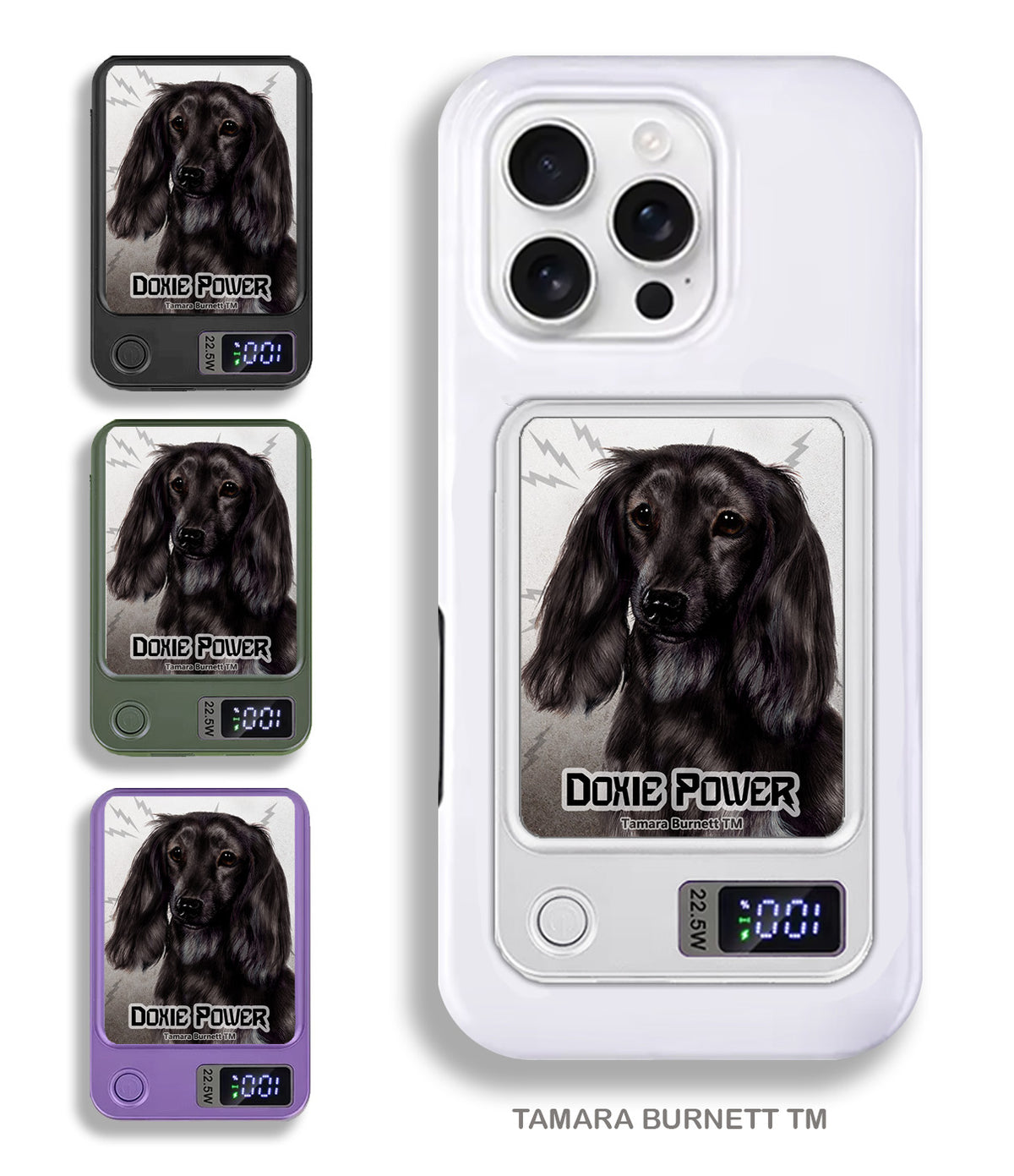 Long-Haired Dachshund Black Phone Bank Wireless Charger