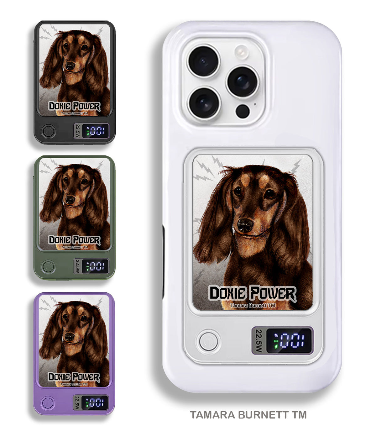 Long-Haired Dachshund Chocolate and Tan Phone Bank Wireless Charger