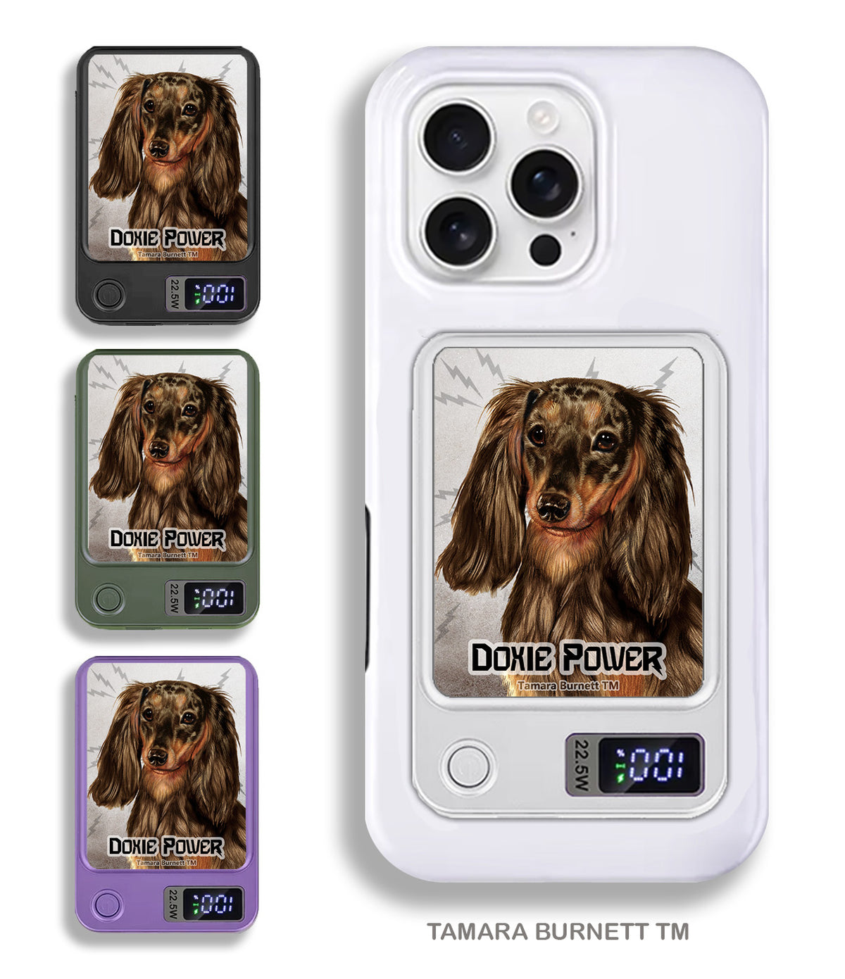 Long-Haired Dachshund Chocolate Dapple Phone Bank Wireless Charger