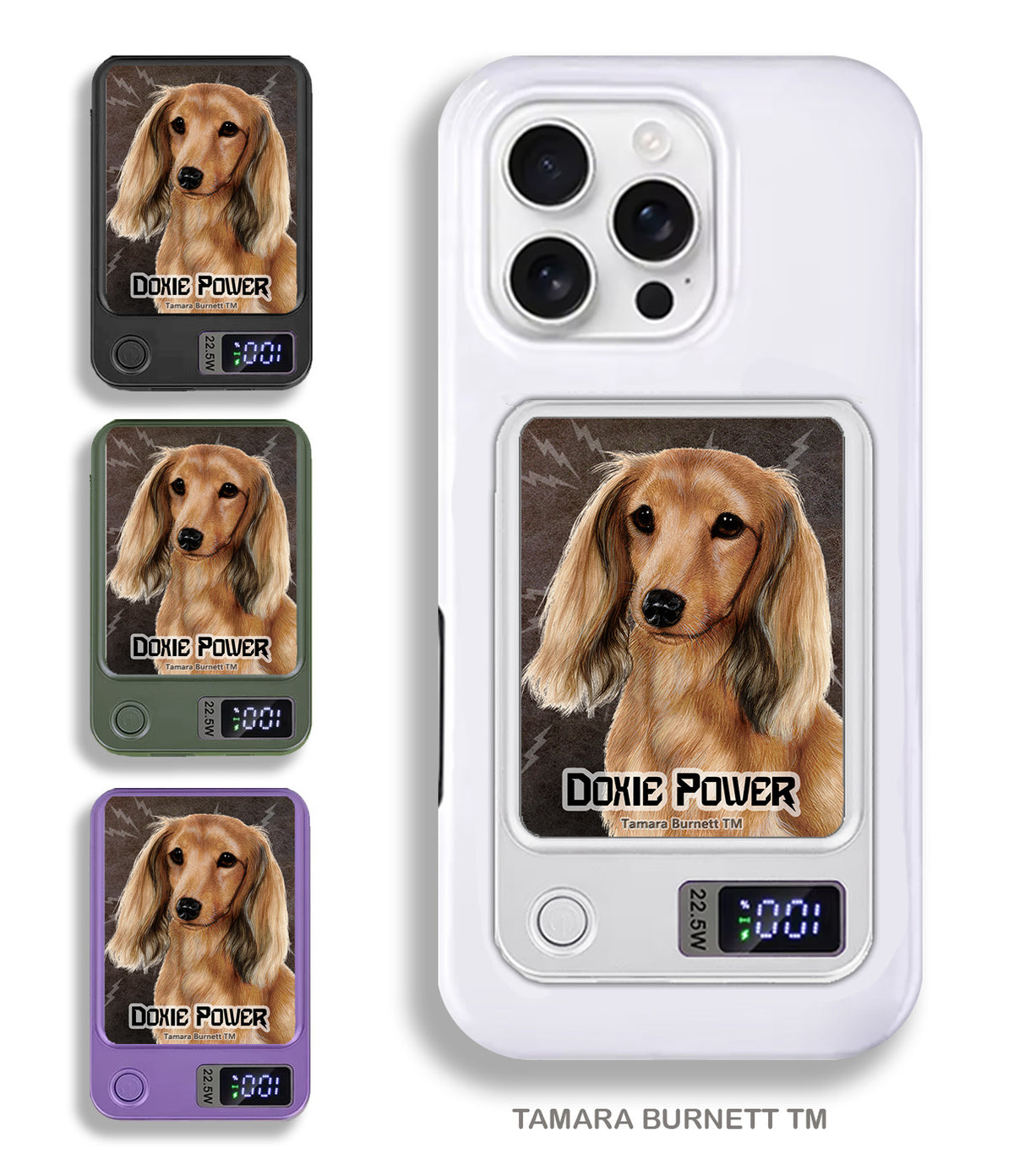 Long-Haired Dachshund English Cream Phone Bank Wireless Charger