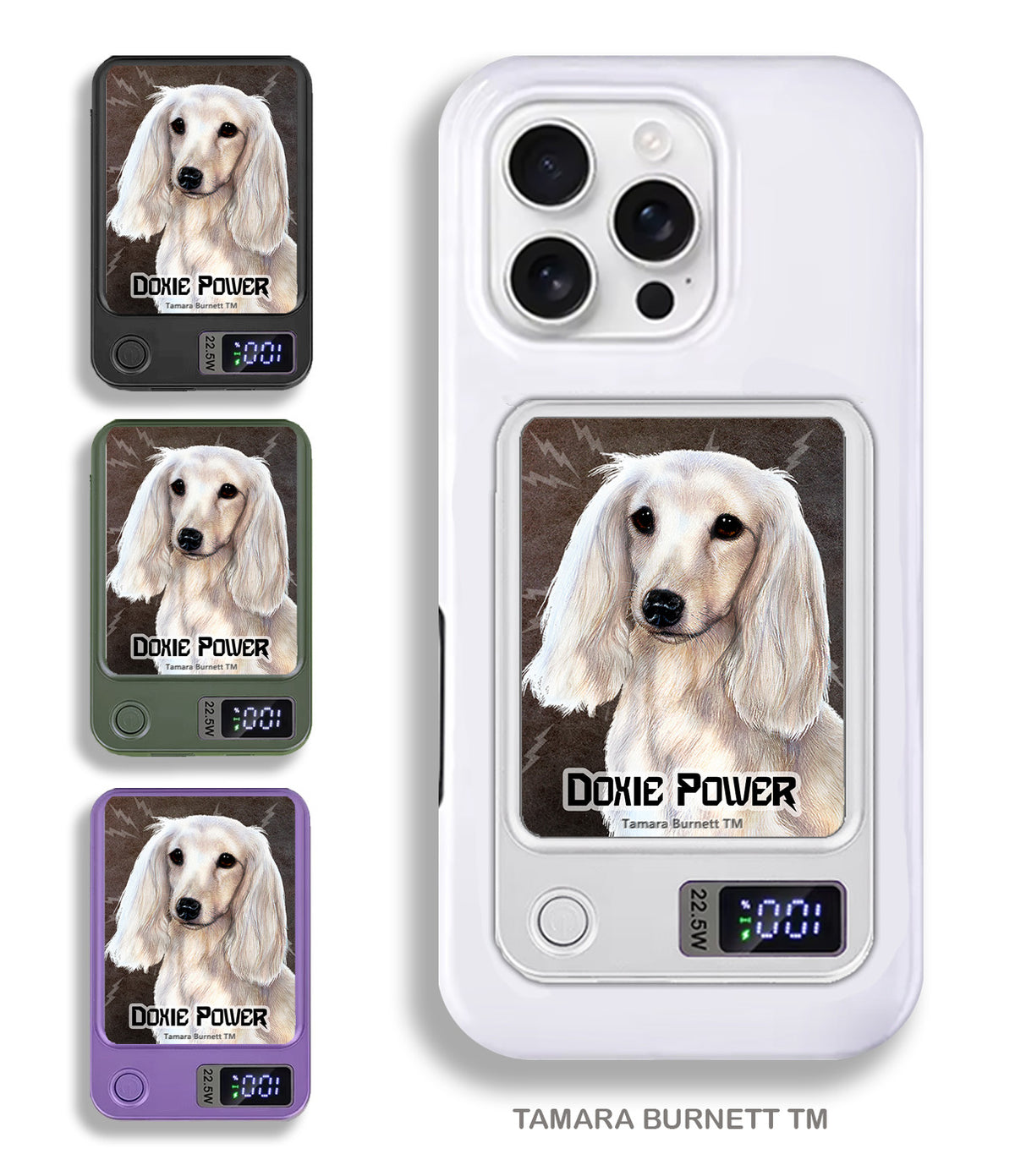 Long-Haired Dachshund White Phone Bank Wireless Charger