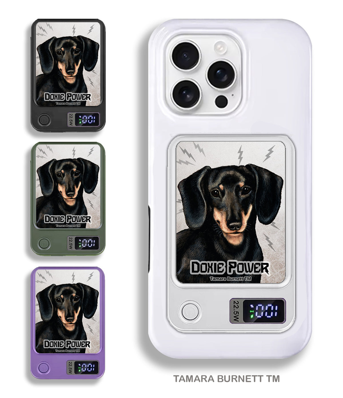 Short-Haired Dachshund Black and Cream Phone Bank Wireless Charger