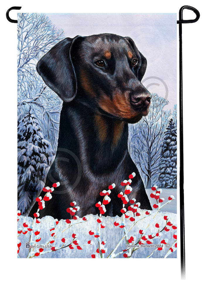 Doberman Pinscher Winterberries Garden Flags