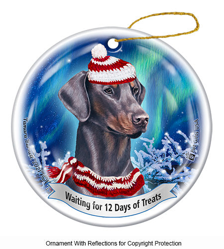 Doberman Uncropped Blue Ornament