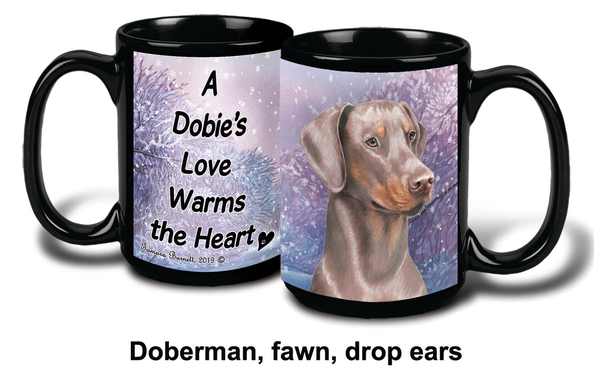 Doberman Uncropped Fawn Winter Mug 15 oz