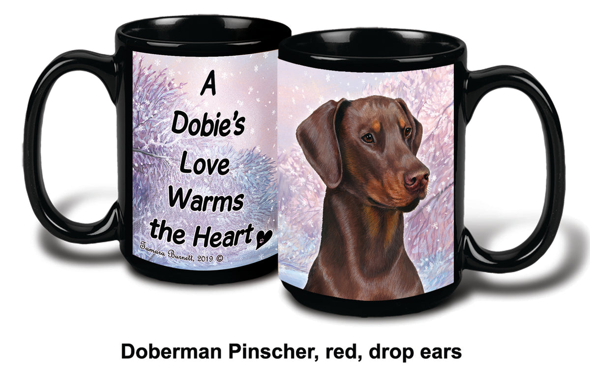Doberman Uncropped Red Winter Mug 15 oz