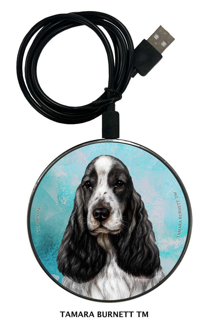 English Cocker Spaniel Black and White Zoomies Wireless Charger