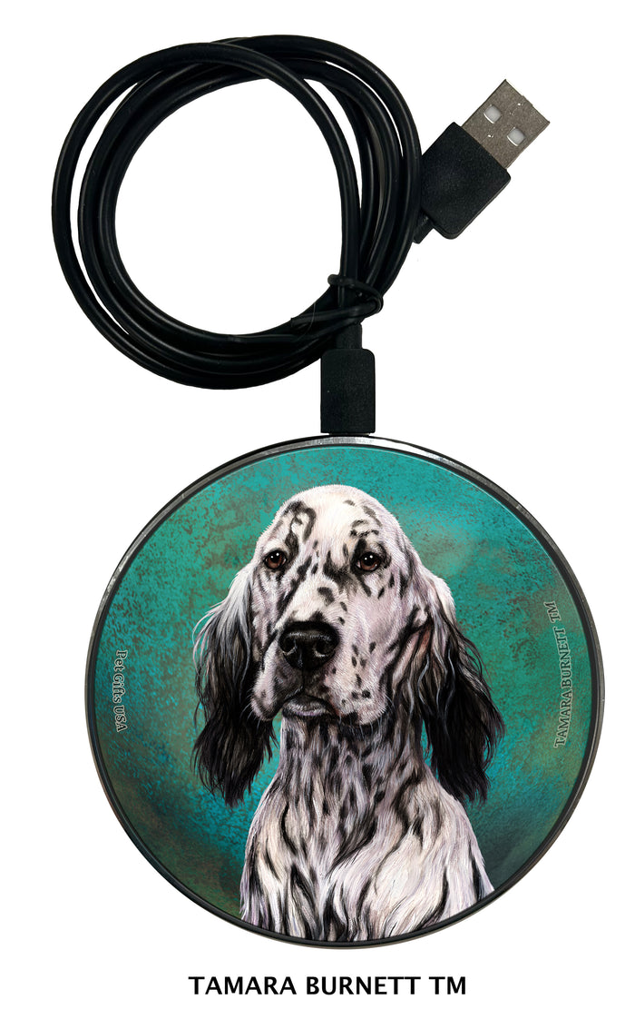 English Setter Black and White Zoomies Wireless Charger