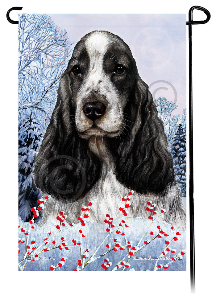 English Cocker Spaniel Winterberries Garden Flags