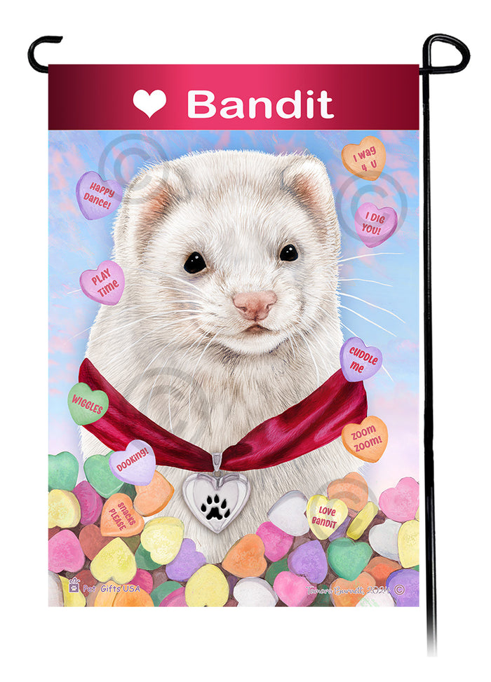 Dark Eyed White Ferret Valentine Sweetheart Garden Flags