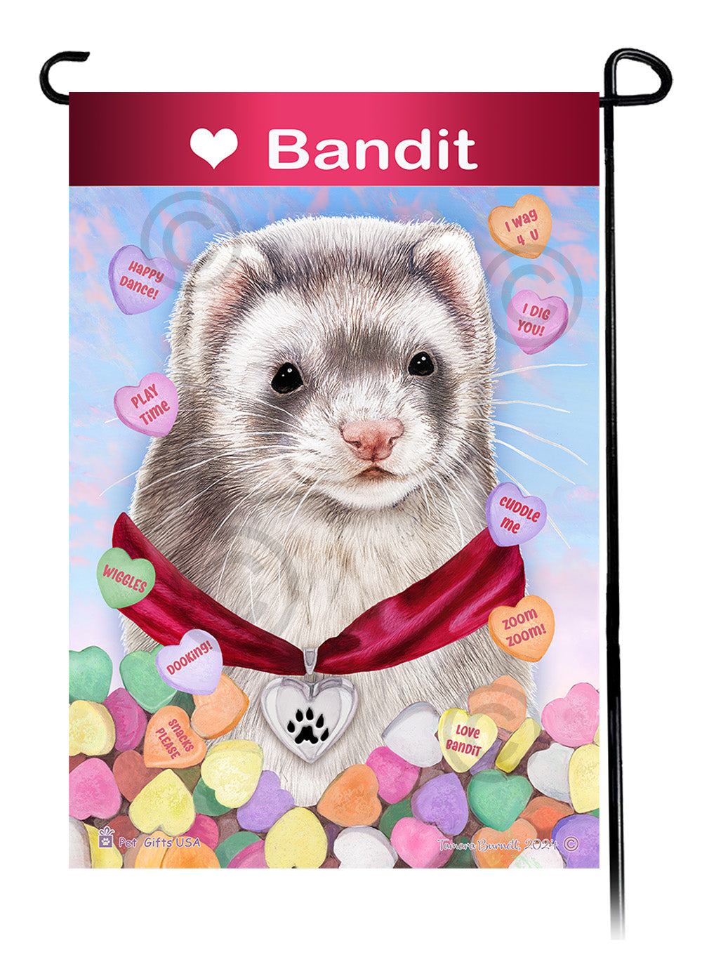 Silver Sable Ferret Valentine Sweetheart Garden Flags