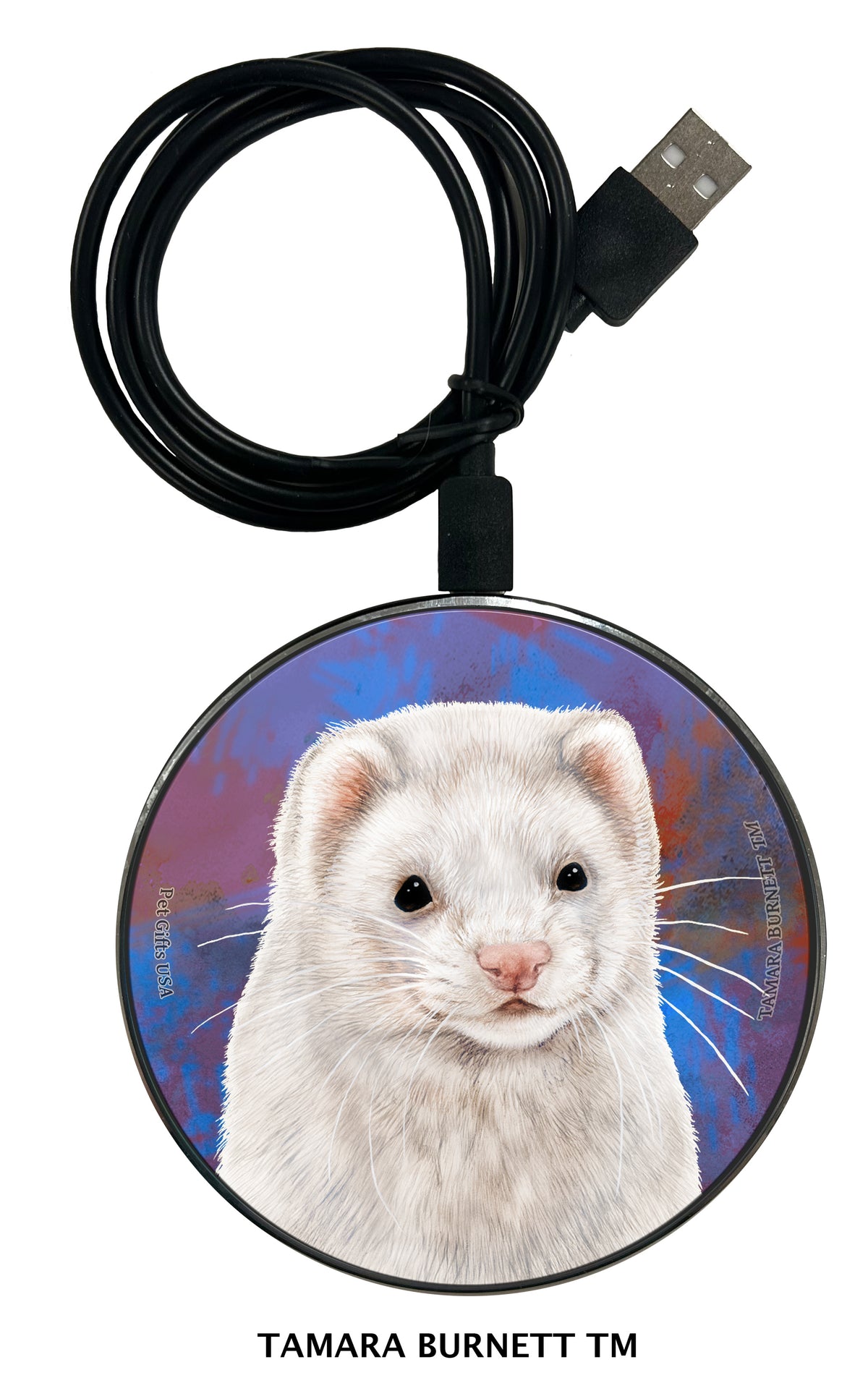Ferret Dark Eyed White Zoomies Wireless Charger