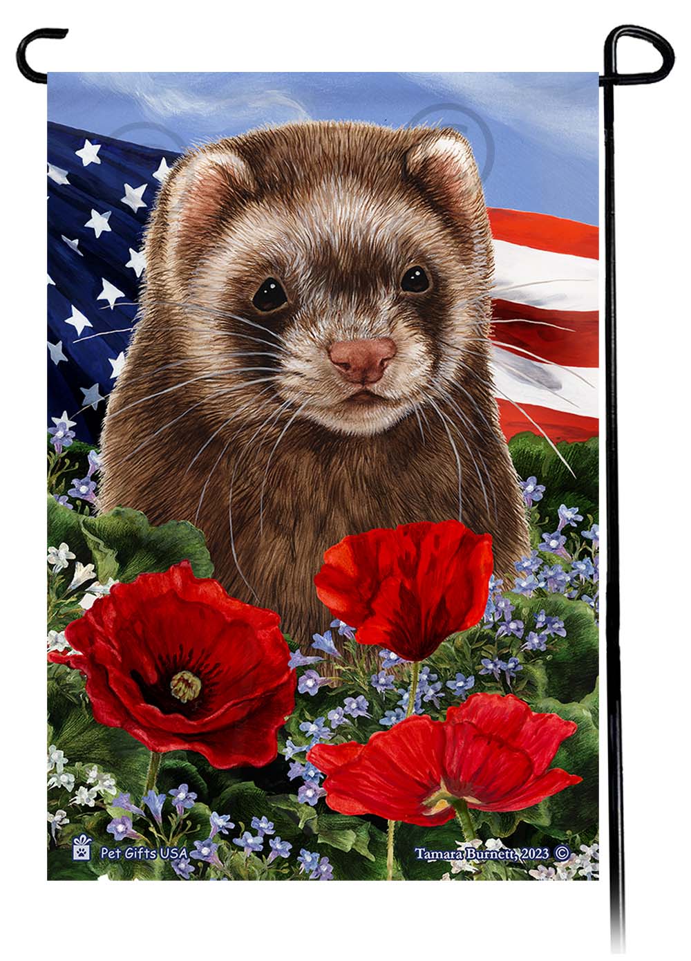 Black Sable Ferret Patriotic Flowers - Garden Flag
