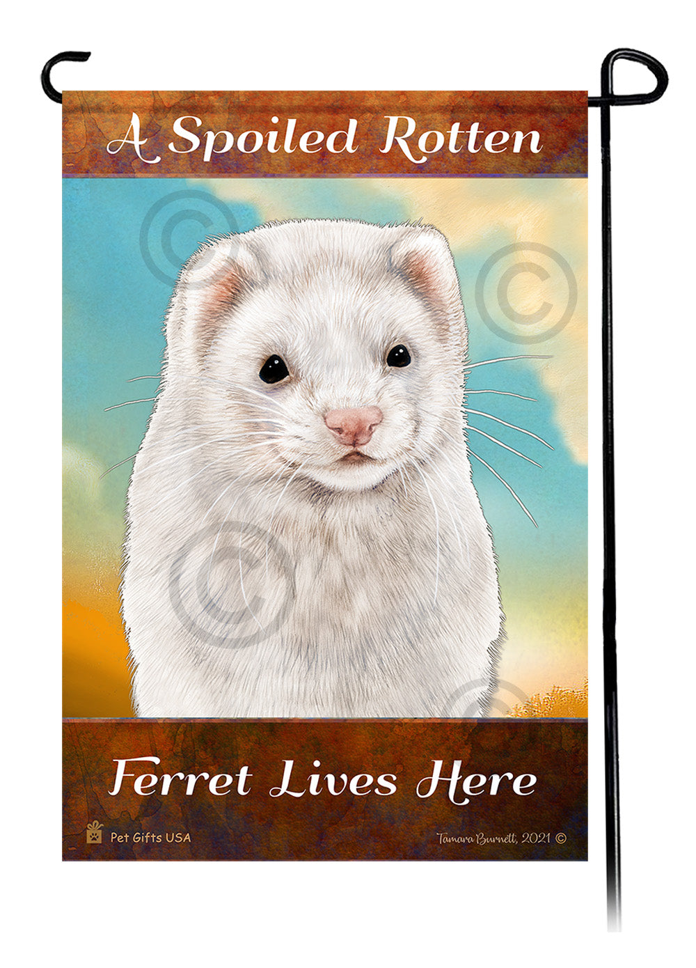 Dark Eyed White Ferret Spoiled Rotten Garden Flags
