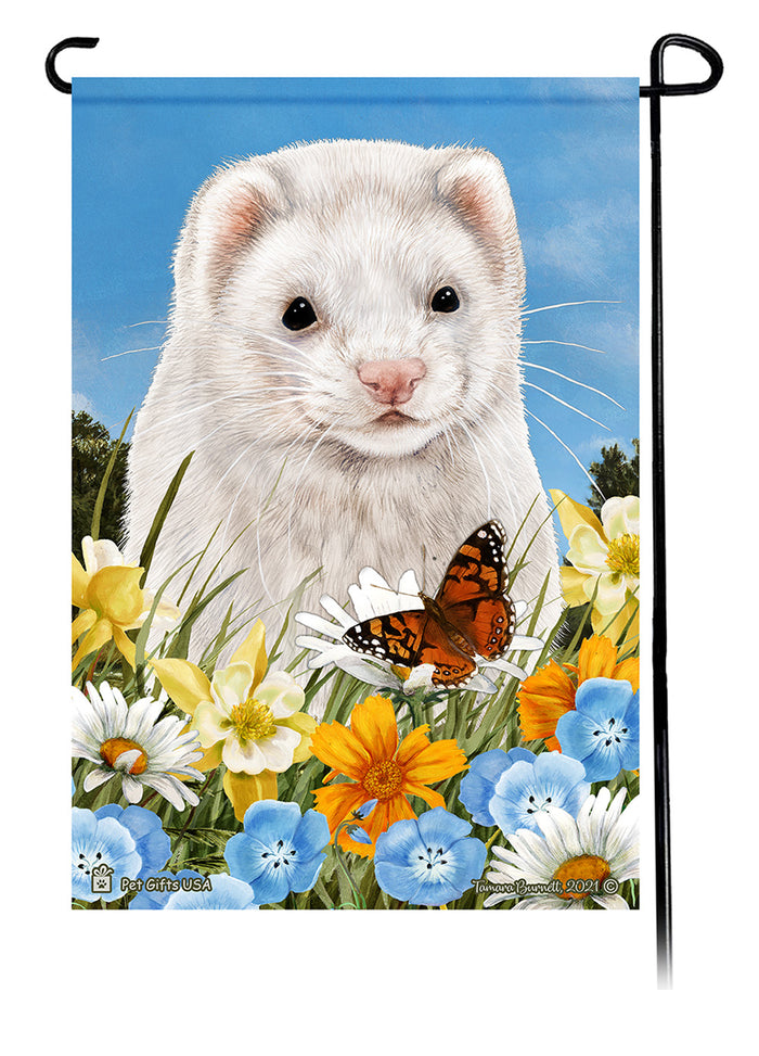 Dark Eyed White Ferret Summer Flowers Garden Flags