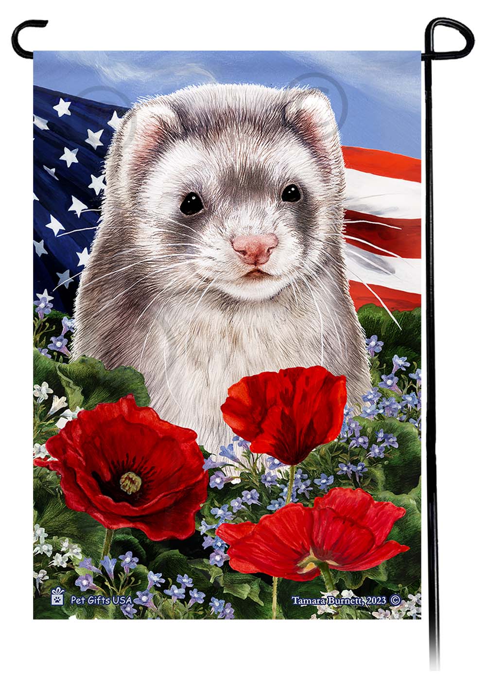 Black Sable Ferret Patriotic Flowers - Garden Flag