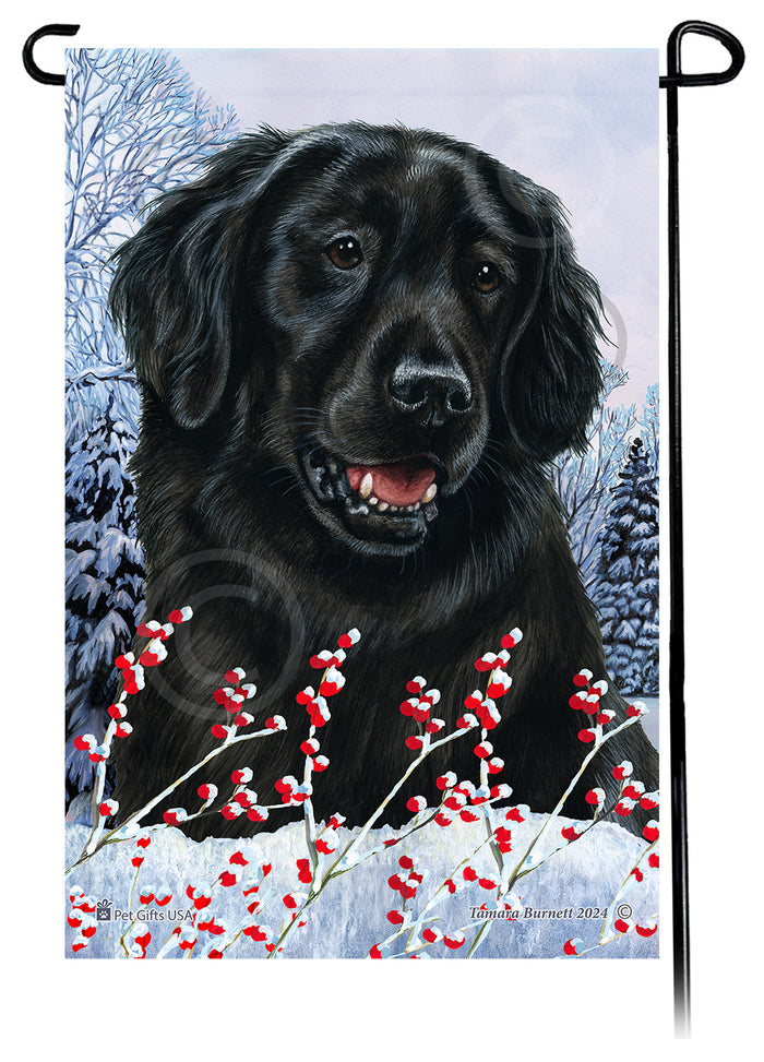 Flat Coated Retriever Winterberries Garden Flags