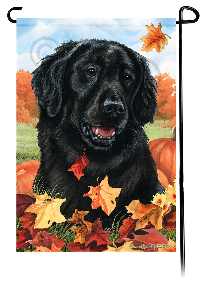 Flat Coated Retriever Falling Leaves Garden Flags