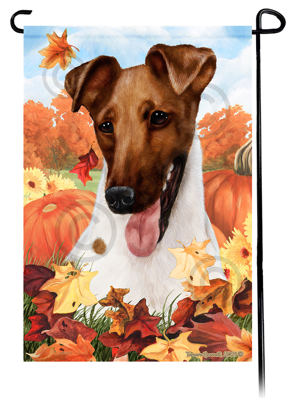 Fox Terrier Falling Leaves - Garden Flag