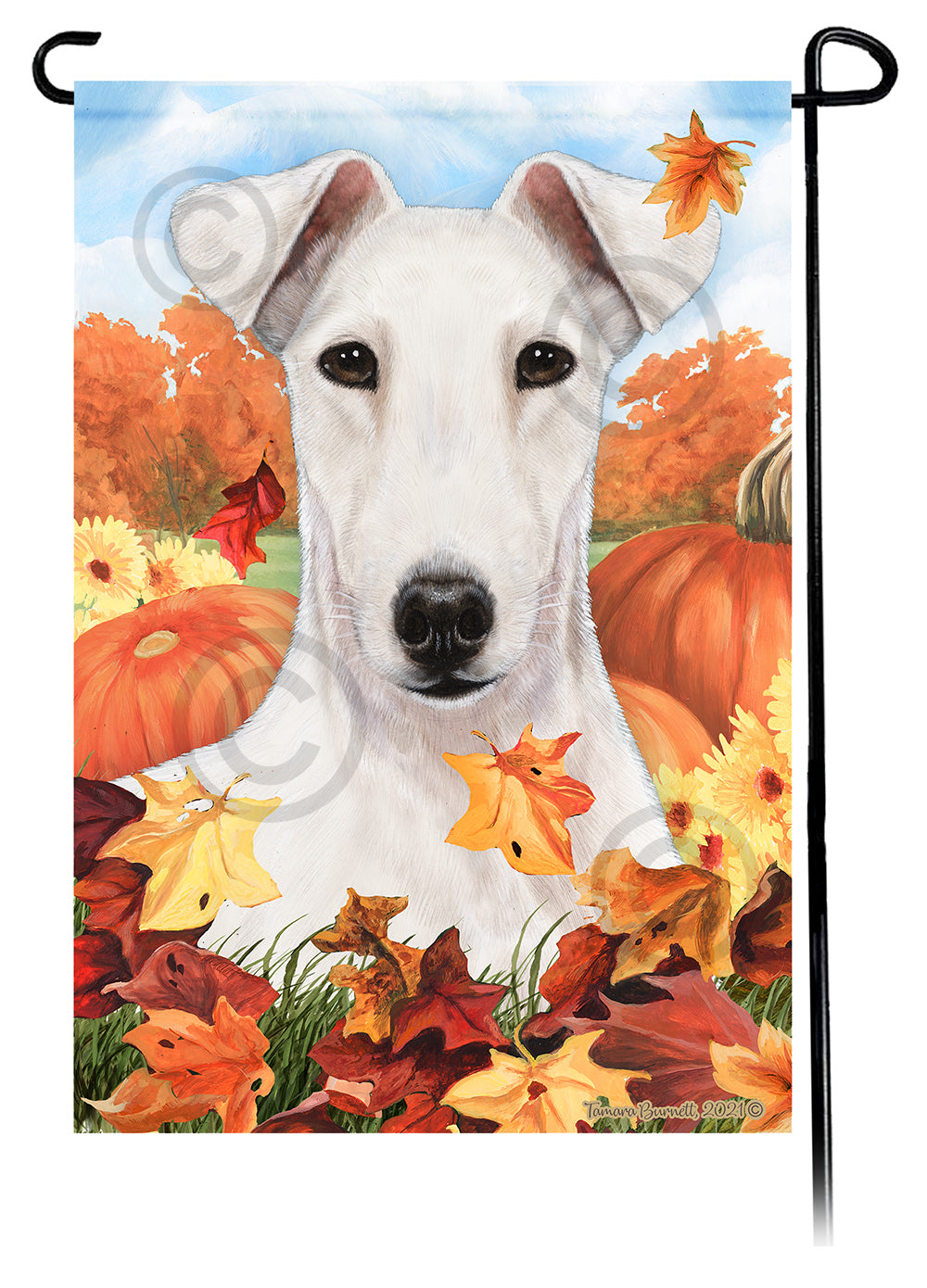 Fox Terrier Falling Leaves - Garden Flag