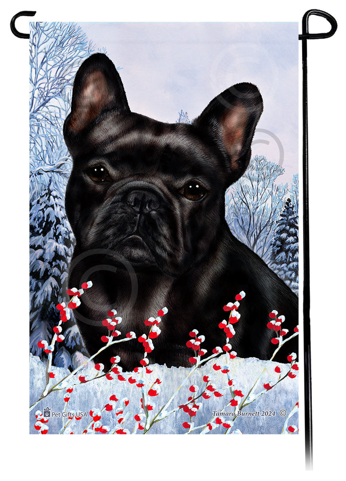 French Bulldog Winterberries Garden Flags