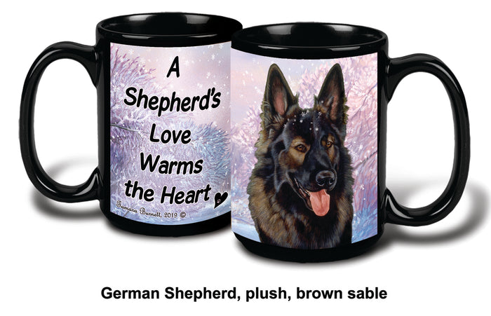 German Shep. Brown Plush Winter Mug 15 oz