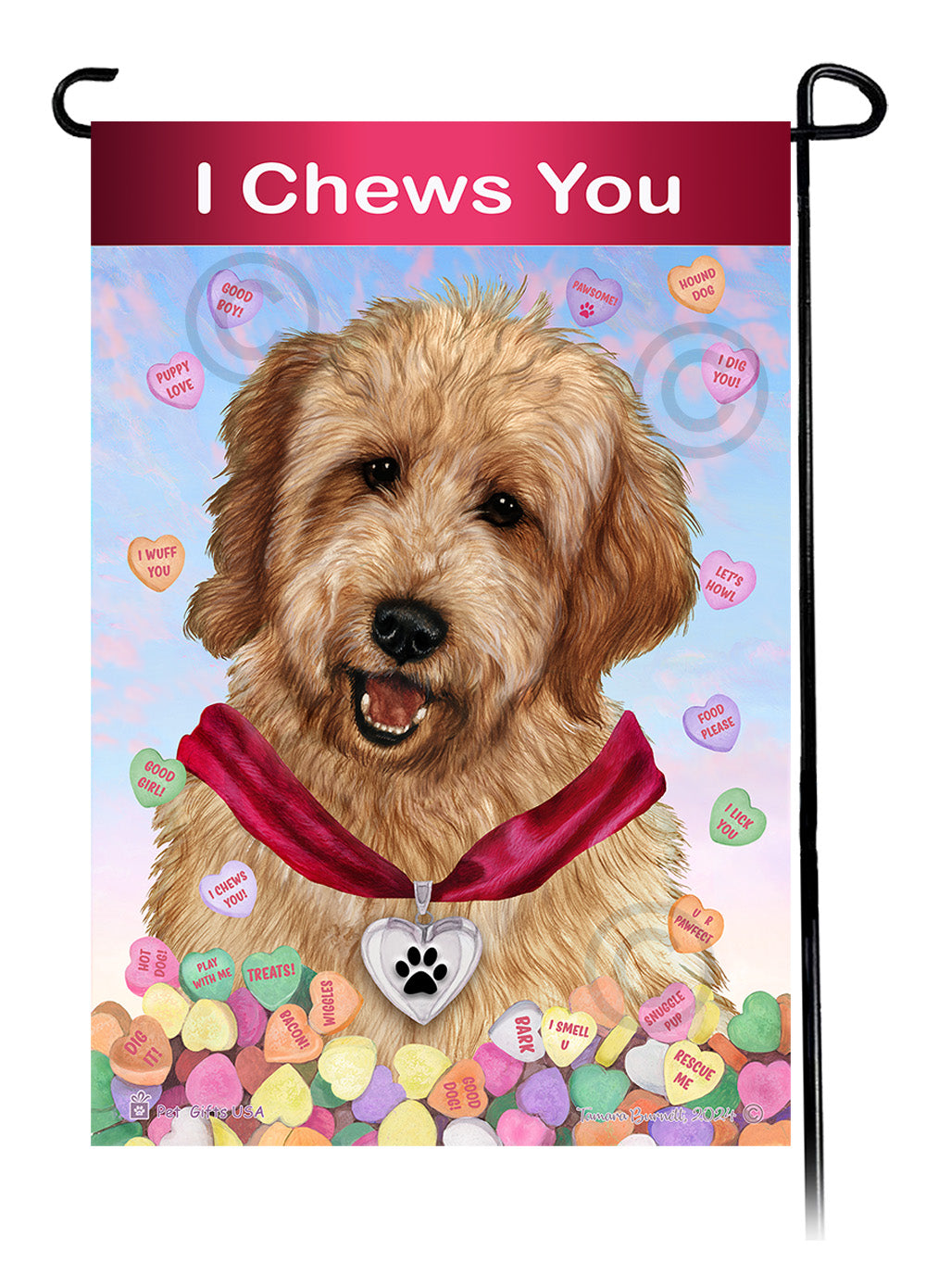 Goldendoodle Valentine Sweetheart Garden Flags