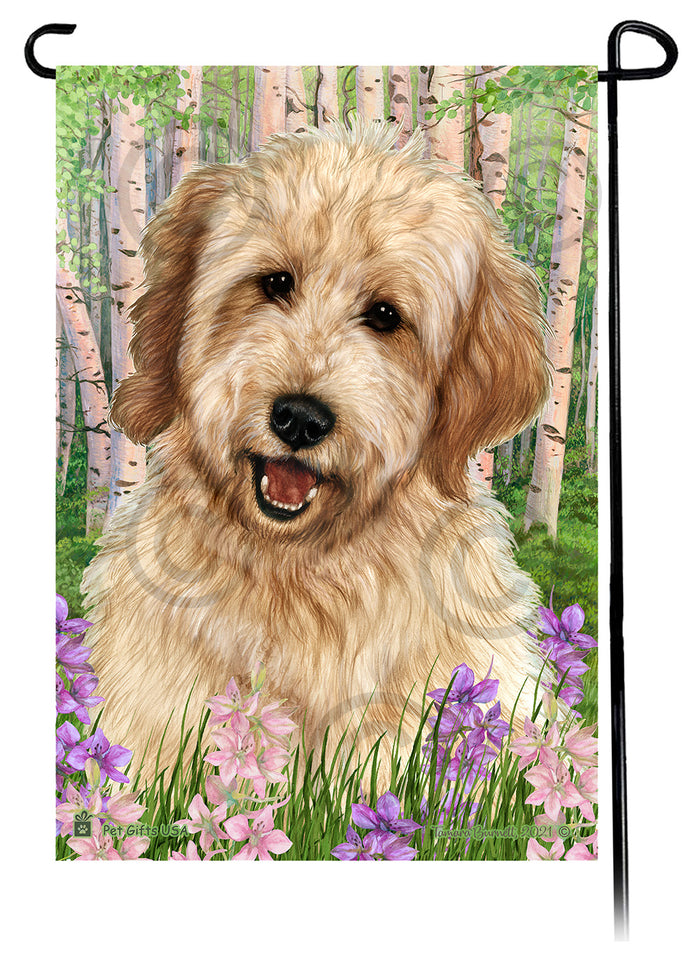 Goldendoodle Spring Flowers Garden Flags