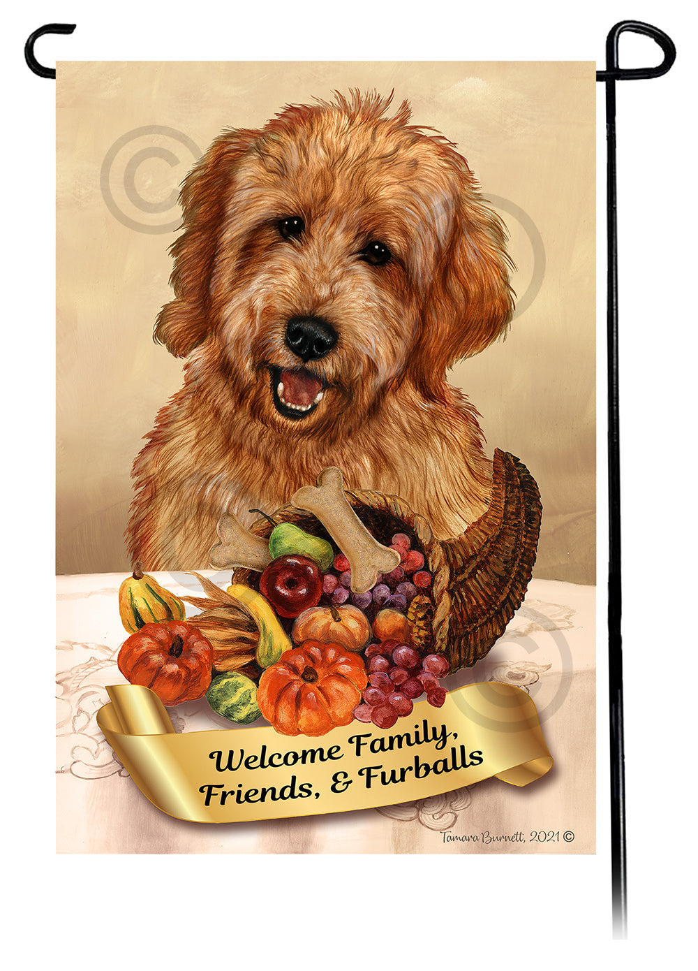 Goldendoodle Red Thanksgiving Garden Flag