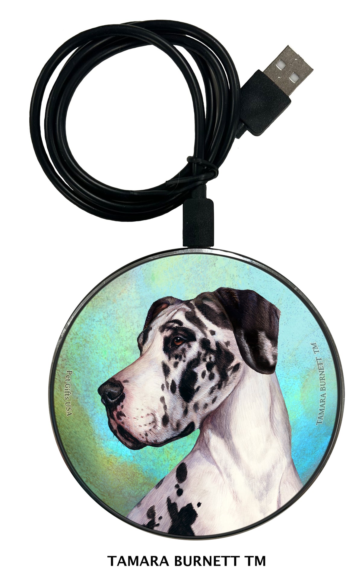 Great Dane Harlequin Uncropped Zoomies Wireless Charger