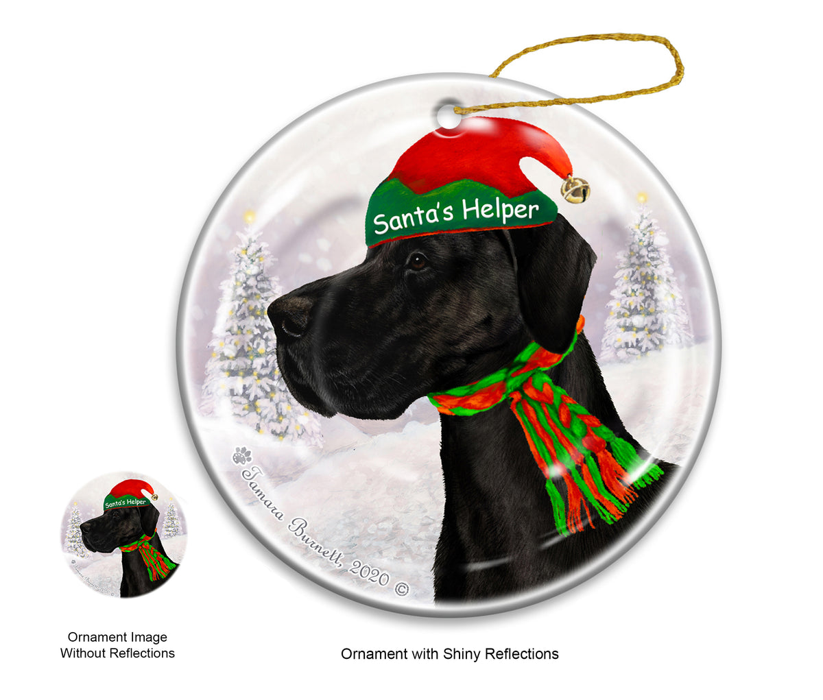 Great Dane Uncropped Black Ornament