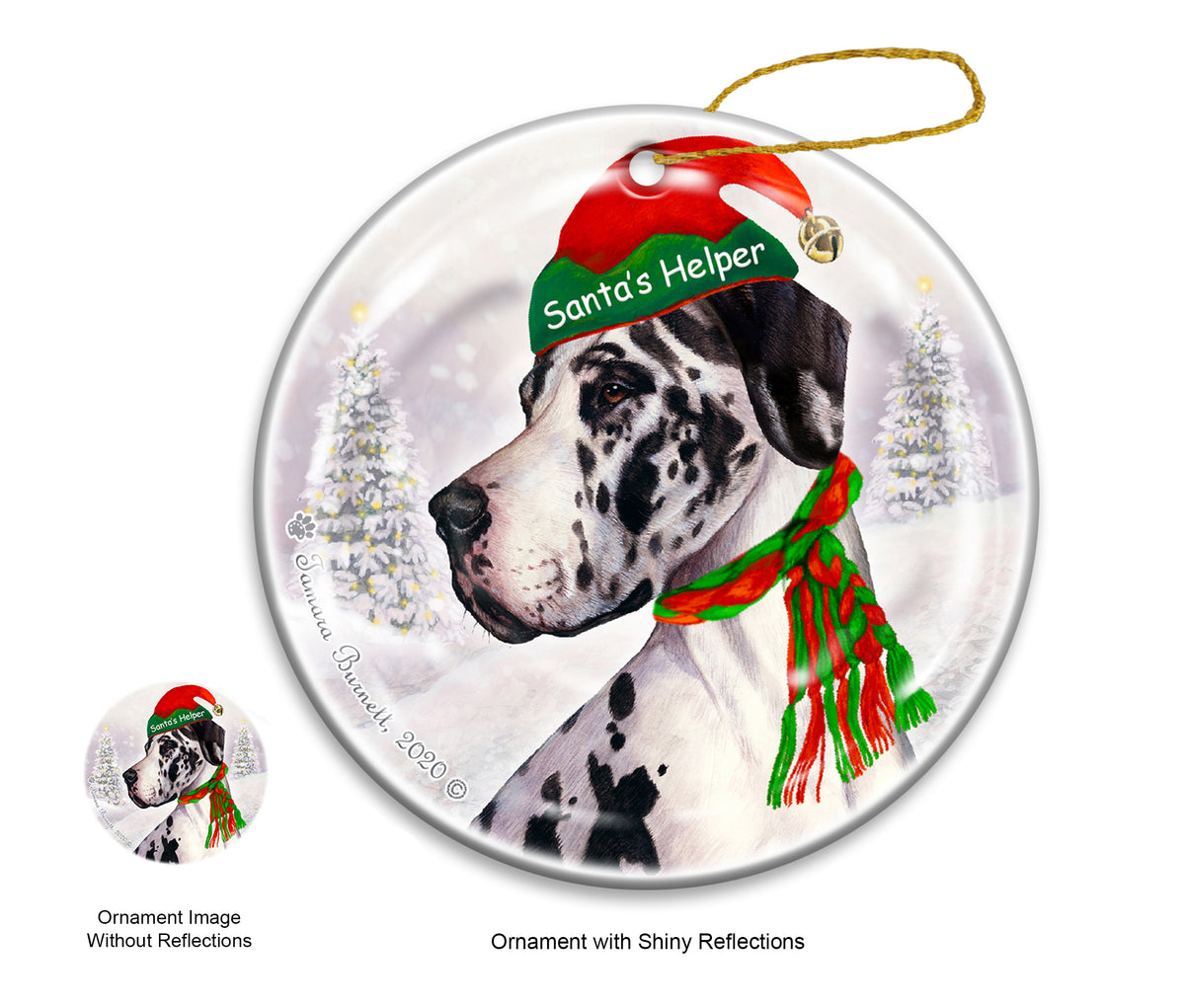 Great Dane Uncropped Harlequin Ornament
