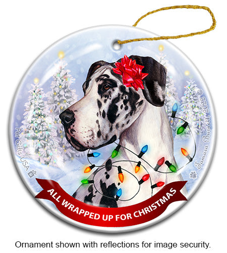 Great Dane Uncropped Harlequin Ornament