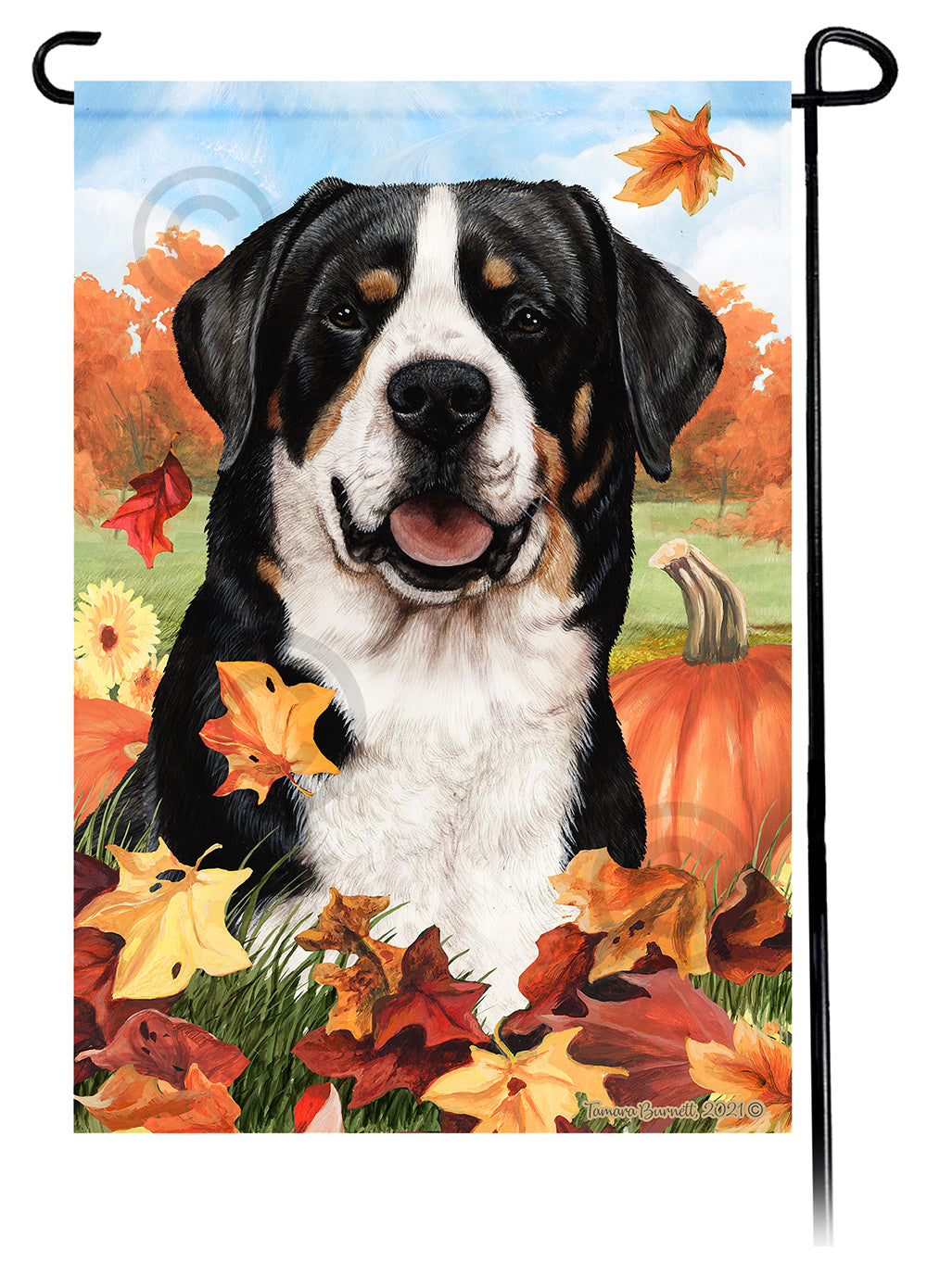 Greater Swiss Mountain Dog Falling Leaves Garden Flags