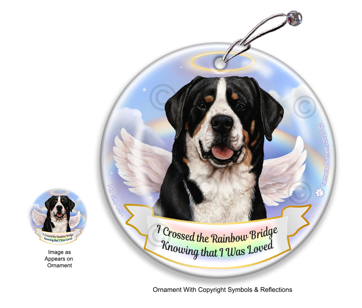 Greater Swiss Mountain Dog Rainbow Bridge Memorial Ornament