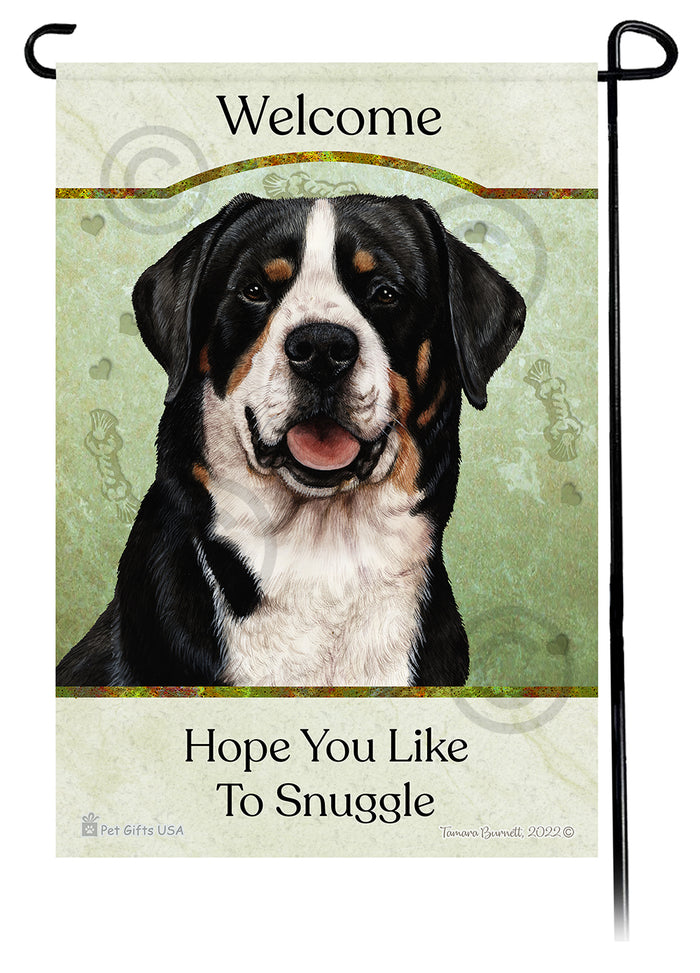 Greater Swiss Mountain Dog Hope You Like To Snuggle Garden Flags